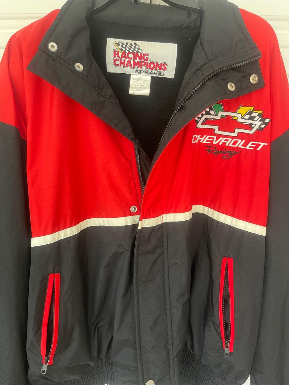 Vintage NASCAR Chevrolet logo racing Jacket size Large Y2K bomber red black